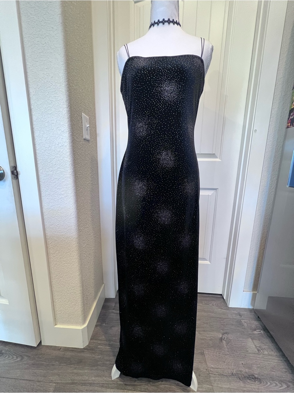 Vintage silver glitter starburst maxi dress Y2K Prom Whimsigoth 90’s Grunge M